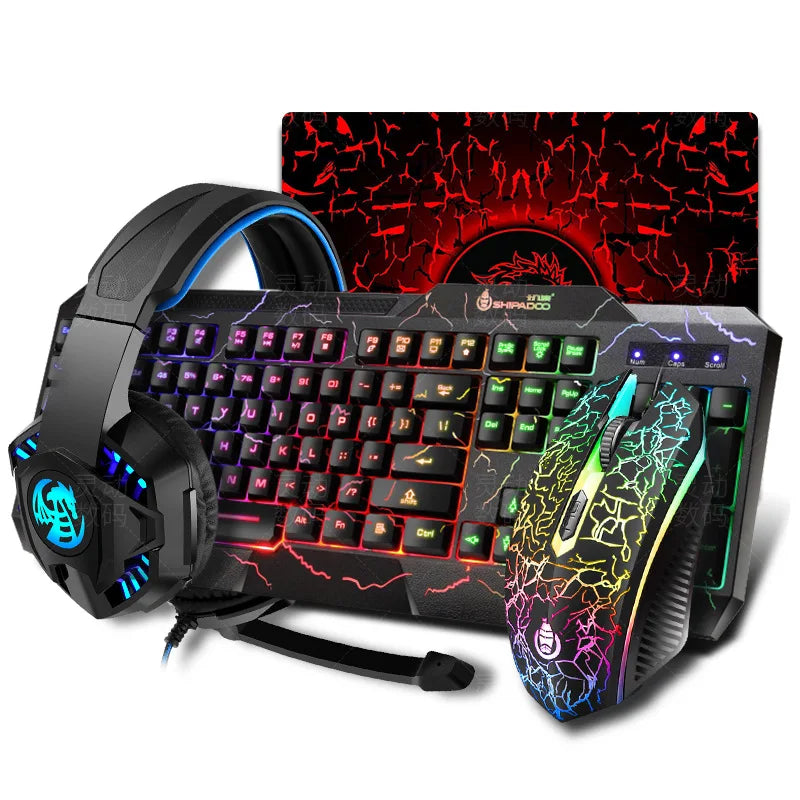 conjunto teclado e mouse gamer rgb com fio e led retroluminoso