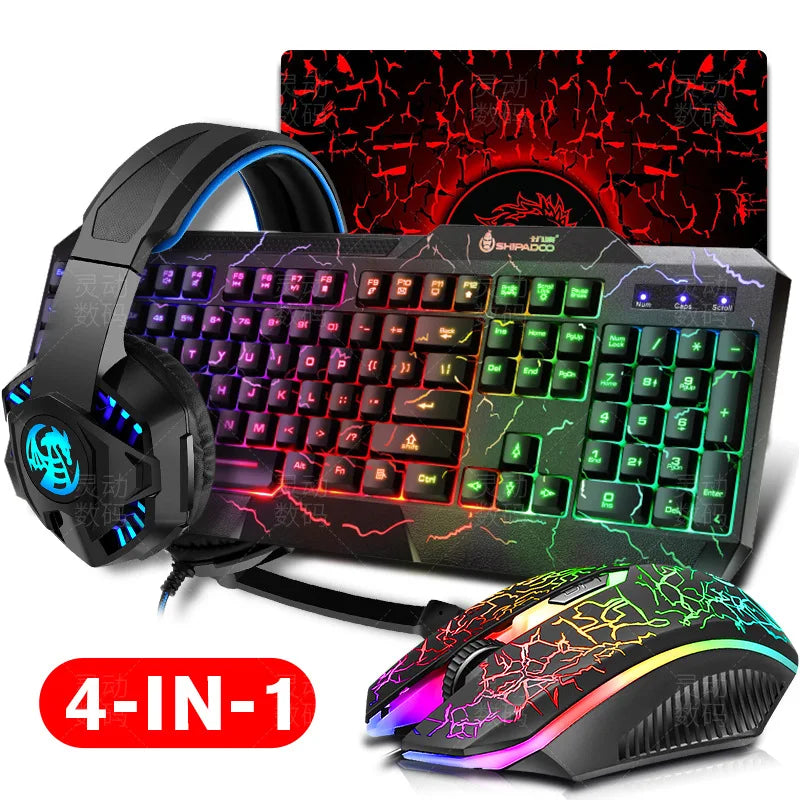 conjunto teclado e mouse gamer rgb com fio e led retroluminoso