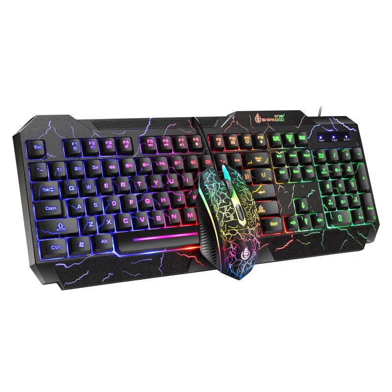 conjunto teclado e mouse gamer rgb com fio e led retroluminoso