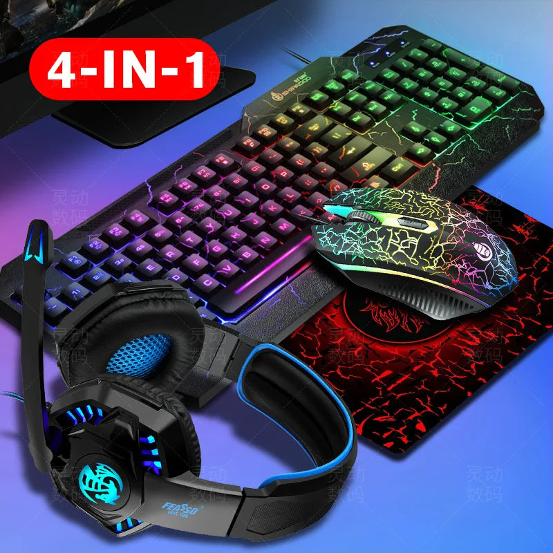 conjunto teclado e mouse gamer rgb com fio e led retroluminoso